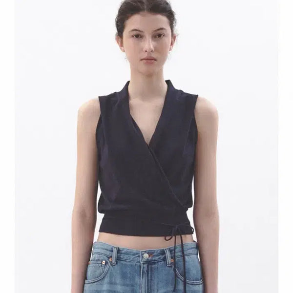 [BUNJANG] Abra-Moo String Detail Drape Knit Top / 아비에무아 스트링 디테일 드레이프 니트 탑