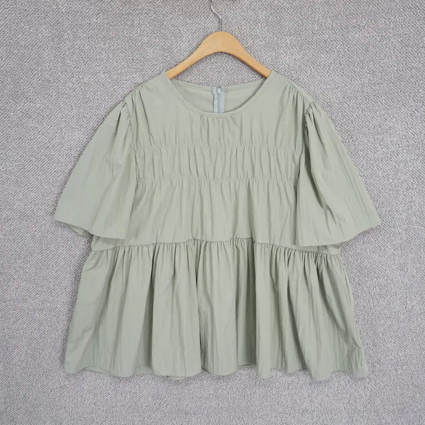 [BUNJANG] Women's Oversized Shirring Mint Blouse / 여성 오버핏 셔링 체형커버 민트 블라우스 free