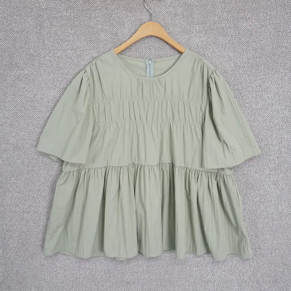 [BUNJANG] Women's Oversized Shirring Mint Blouse / 여성 오버핏 셔링 체형커버 민트 블라우스 free