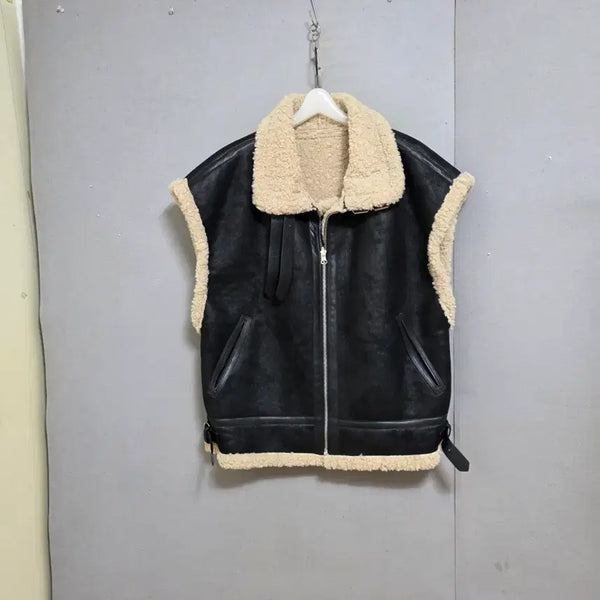 [BUNJANG] Oversized Leather Vest Jumper L / 박시한 무스탕 조끼 점퍼 L   n8700