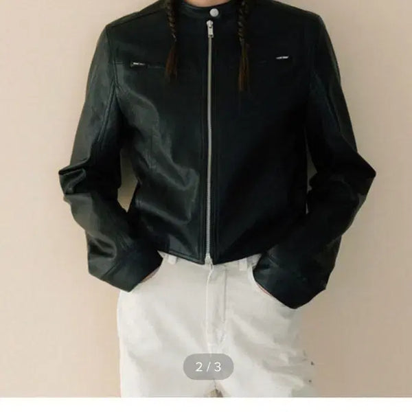 [BUNJANG] LE Faux Leather Biker Jacket Black / LE 페이크 레더 바이커 자켓 블랙