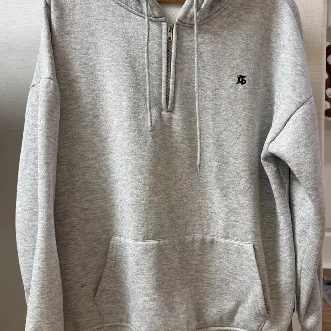 [BUNJANG] Gray Fleece Half-Zip Hoodie L / 회색 기모 반집업 후드티 L