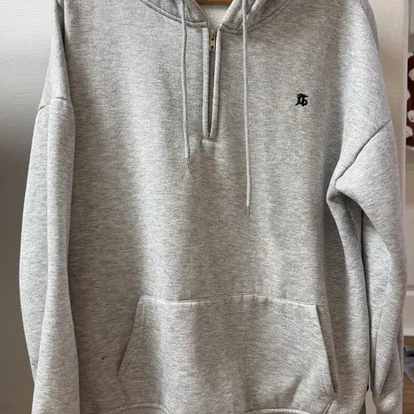 [BUNJANG] Gray Fleece Half-Zip Hoodie L / 회색 기모 반집업 후드티 L