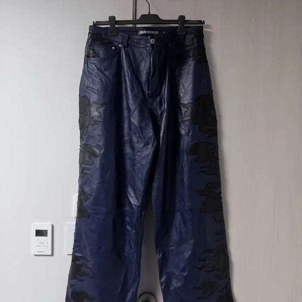[BUNJANG] House Never Dies Patch Leather Pants Blue / 2) 하우스네버다이즈 패치 레더 팬츠 블루