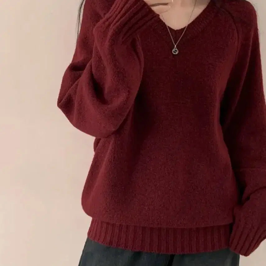 [BUNJANG] Andmore Burgundy Knit / 에이블리 앤드모어 버건디 니트