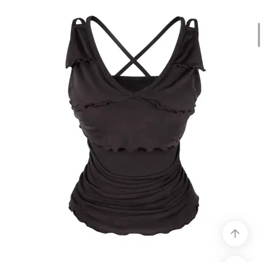[BUNJANG] Ablley Shirring Frill Sleeveless Top / 에이블리 딥브라운 셔링 프릴 나시탑