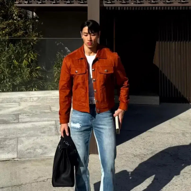 [BUNJANG] Raffinato Suede Trucker Jacket Orange / 라피나토 스웨이드 트러커 오렌지 팝니다