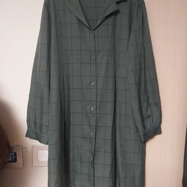 [BUNJANG] Plus Size Check Pattern Shirt Dress - Dark Green / 빅사이즈 체크 패턴 셔츠 원피스 진초록 99 100