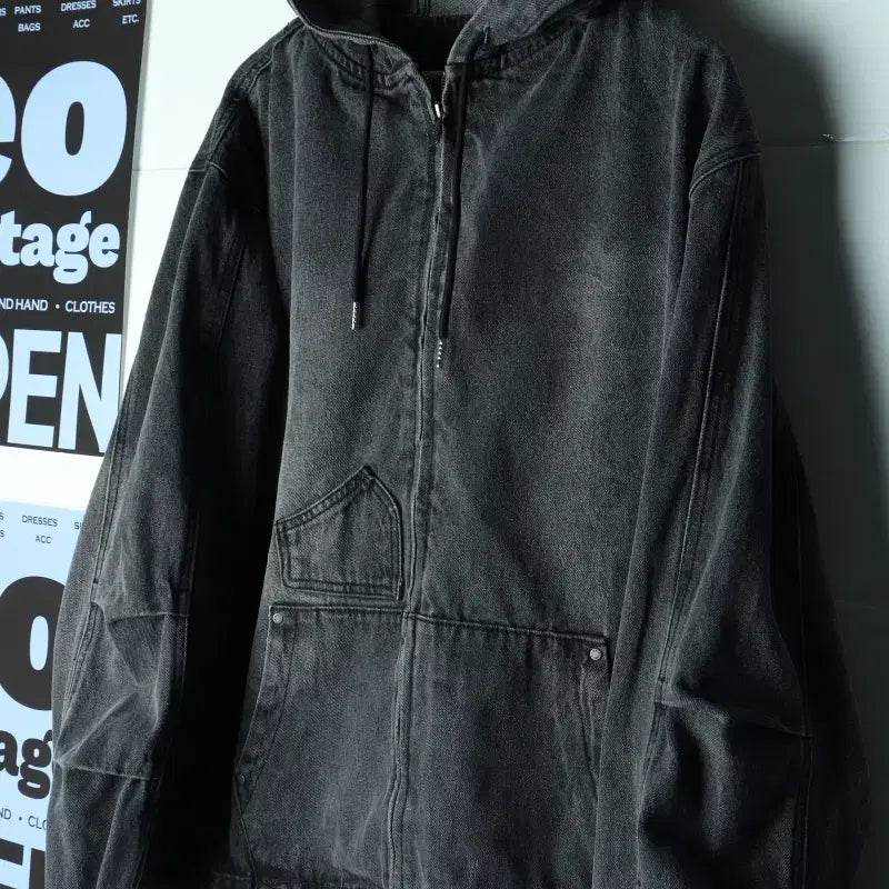 [BUNJANG] Dimitri Black Zip-Up Windbreaker Jumper Jacket / (F) 디미트리블랙 집업 바람막이 점퍼자켓 박시 트러커-H37746