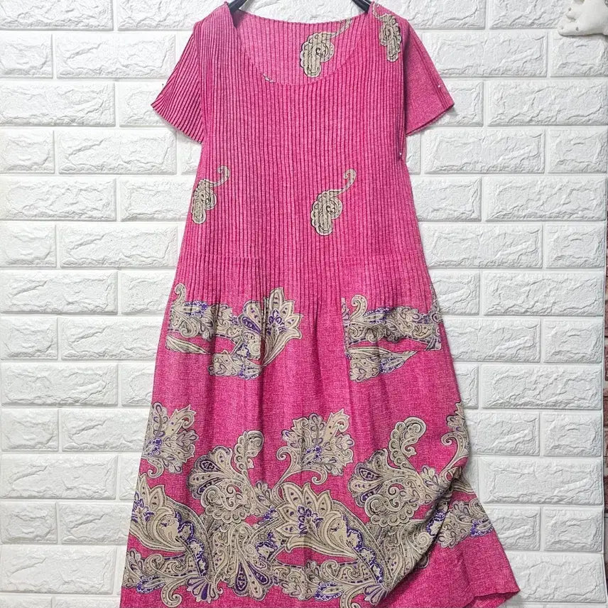 [BUNJANG] Paisley Pattern Pleated Long Dress / 플리츠 패턴 원피스