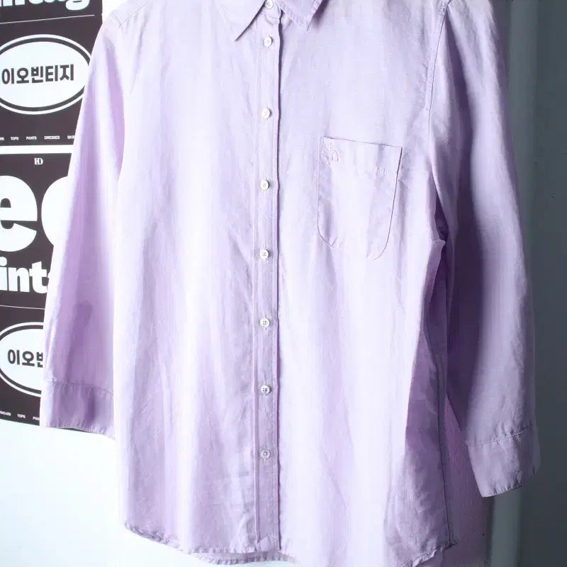[BUNJANG] HAZZYS Linen 7-Sleeve Solid Shirt / W(L) 헤지스 셔츠 남방 7부 무지 린넨 마 연보라-H37789