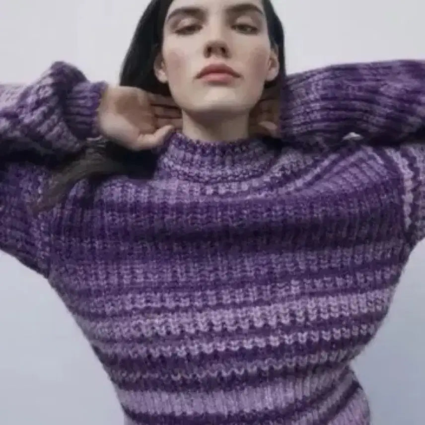 [BUNJANG] Zara Purple Stripe Knit Sweater Size S / ZARA 퍼플 스트라이프 니트 스웨터 S