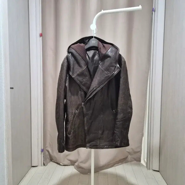 [BUNJANG] Vintage Genuine Leather Hooded Jacket Brown / 빈티지 천연 가죽 후드 자켓 브라운