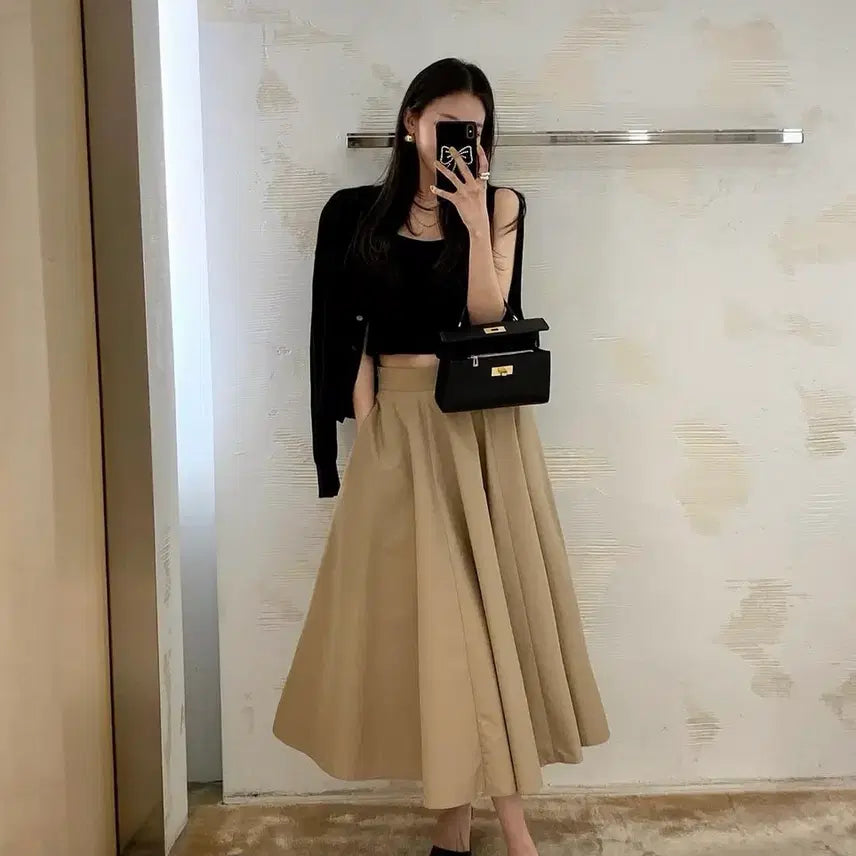 [BUNJANG] Chicks Label Beige Long Skirt / 칙스라벨 베이지 롱스커트