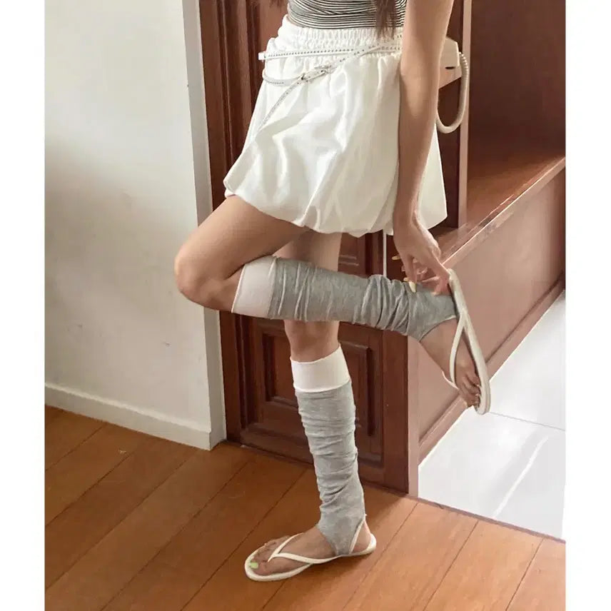 [BUNJANG] Summer Ribbed Cotton Footlets Leg Warmers / 화이트 아이보리 그레이 회색 써머링 골지 코튼 발토시 쪼리양말 레그워머