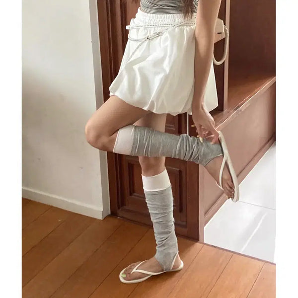 [BUNJANG] Summer Ribbed Cotton Footlets Leg Warmers / 화이트 아이보리 그레이 회색 써머링 골지 코튼 발토시 쪼리양말 레그워머