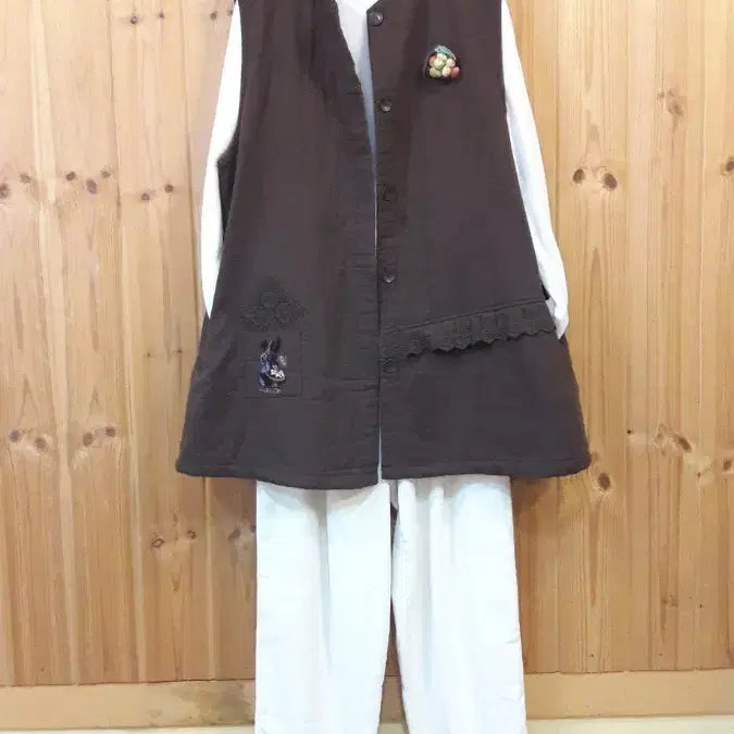 [BUNJANG] Jinnusi Embroidered Lace Long Vest / 지누시면 자수 레이스 롱 조끼 (새상품)