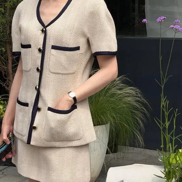 [BUNJANG] Ssemon Cherie Jacket Beige Navy (Size 36) / (새상품) 쎄모먼 셰리 자켓 cherie jacket 36 새상품