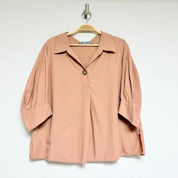 [BUNJANG] 8seconds Pink Beige Button-Up Blouse with Volume Sleeves / 에잇세컨즈 핑크 셔츠 블라우스