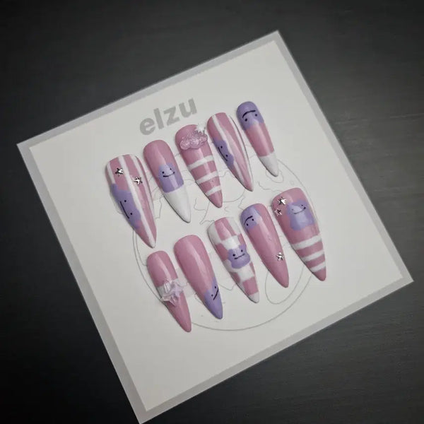 [BUNJANG] Handmade Ditto Nail Tips (Size M) / [새상품] 메타몽 수제 네일팁 팝니다