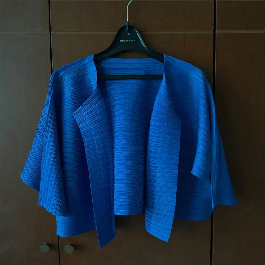 [BUNJANG] Pleated Open Cardigan Blue One Size / 플리츠 오픈 가디건 블루