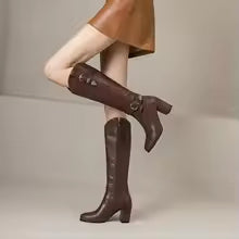 [BUNJANG] Classic Buckle Mid-Heel Long Boots / 여성 버클 롱부츠 굵은굽 미들힐 클래식 부츠
