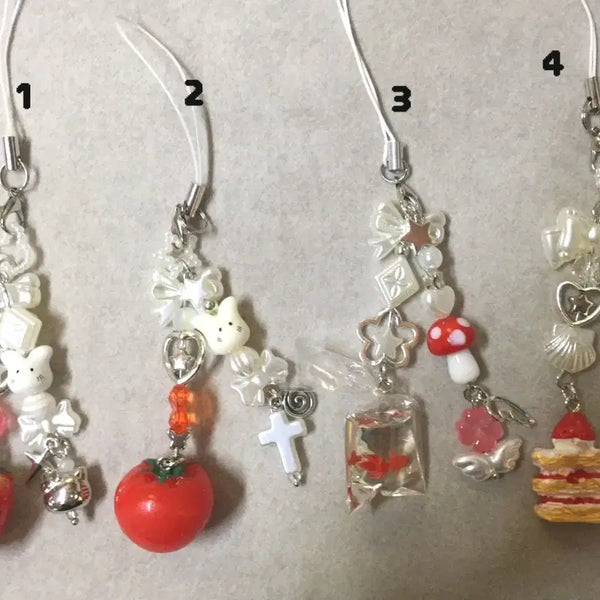 [BUNJANG] White Red Beaded Keyring / 화이트 레드 비즈키링