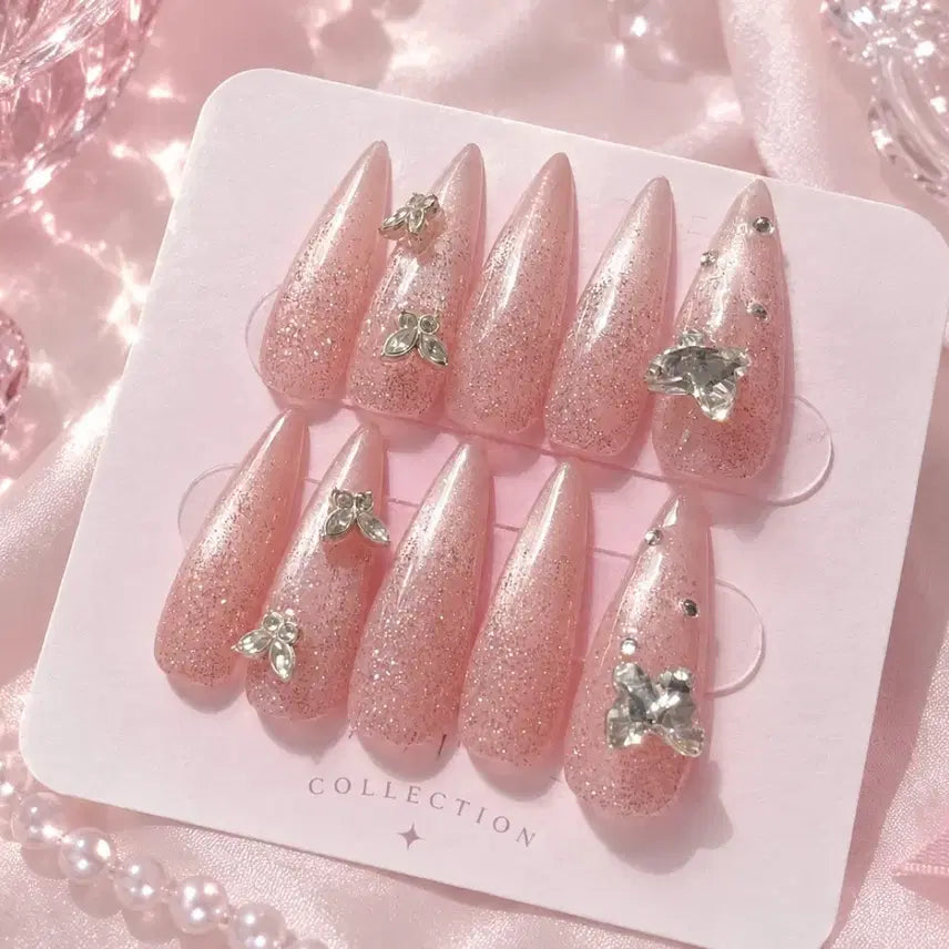 [BUNJANG] Handmade Pink Crystal Nail Tips / 수제네일팁 핑크 크리스탈