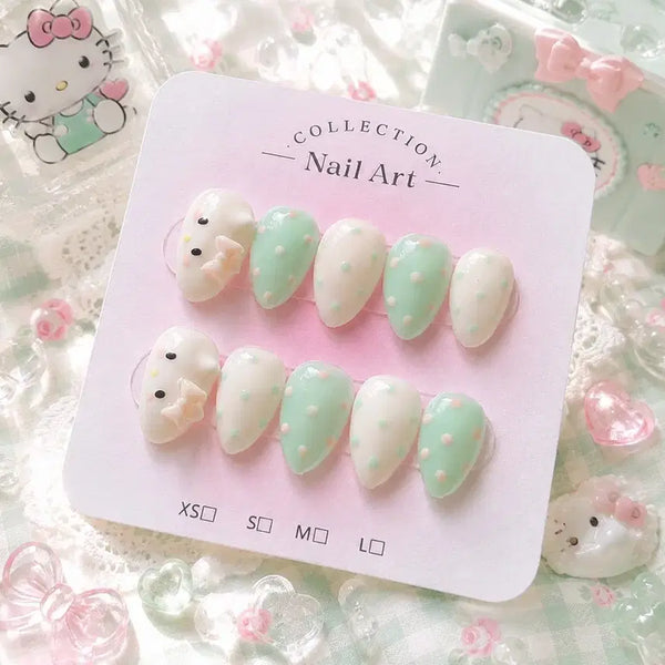 [BUNJANG] Handmade Nail Tips Mint Kitty / 수제네일팁 민트키티