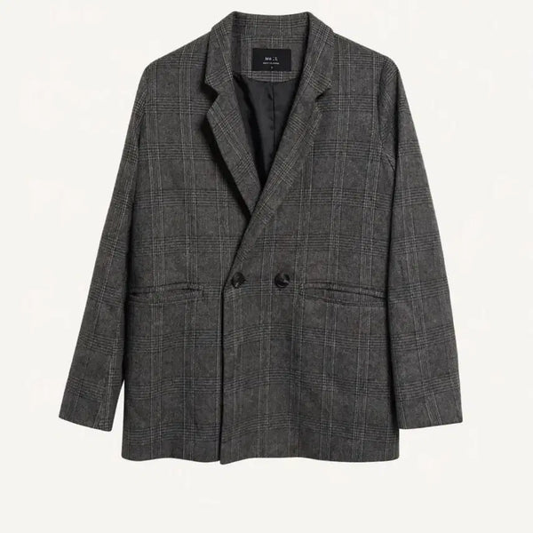 [BUNJANG] Classic Double Breasted Check Blazer / 얇은 체크자켓