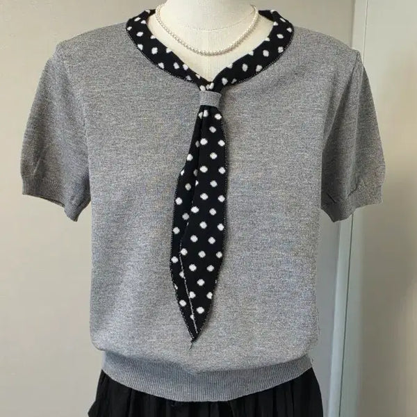 [BUNJANG] Polka Dot Sailor Half-Sleeve Knit / 땡땡이 배색세일러   반팔니트