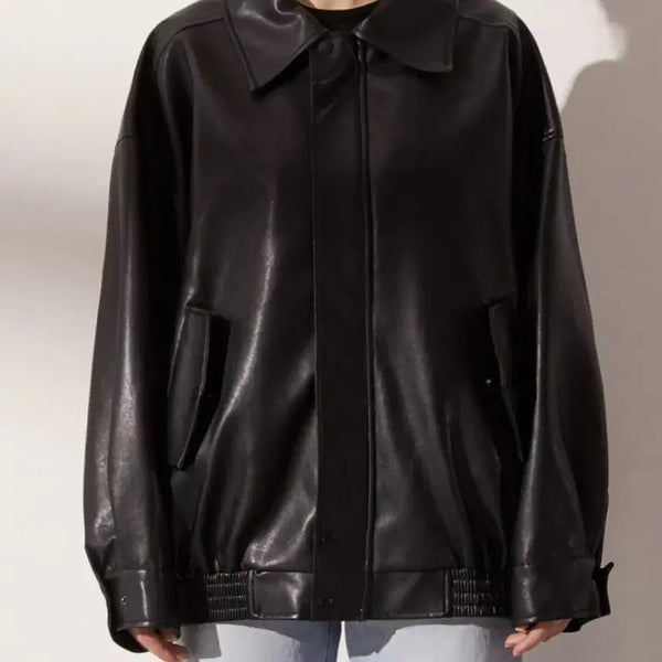 [BUNJANG] Lady Volume Oversized Vegan Leather Jacket / 레이디 볼륨 비건 레더 오버핏 자켓
