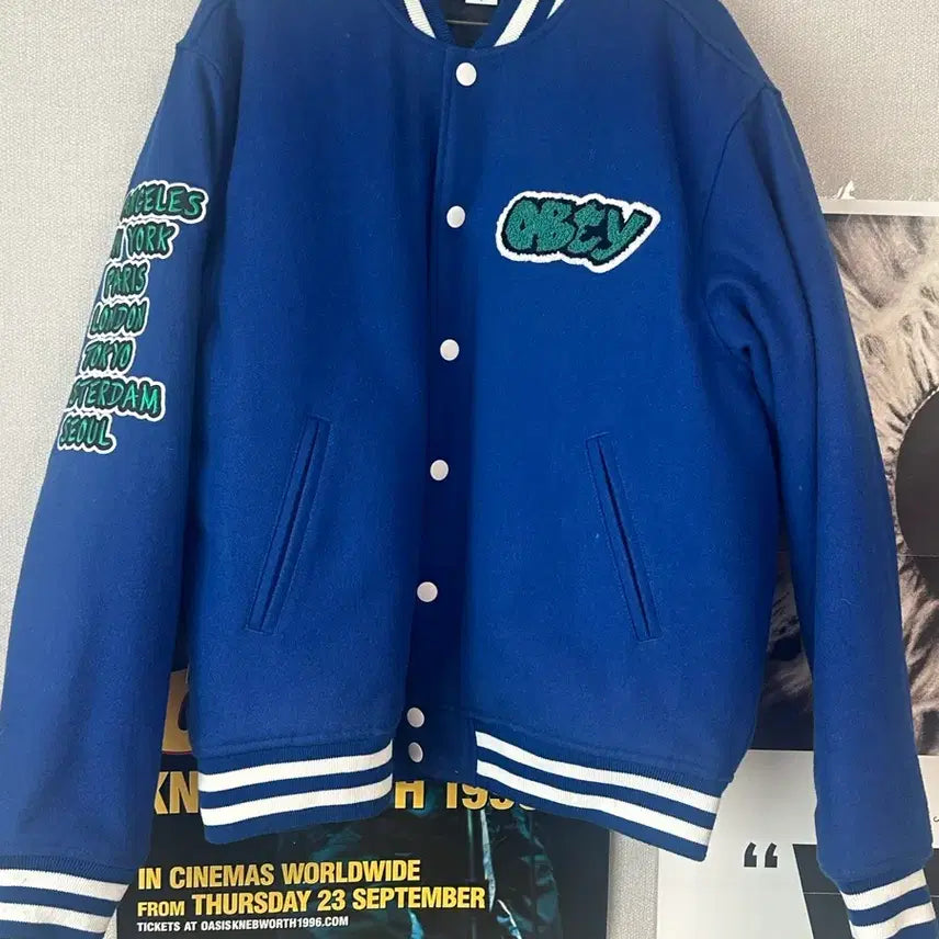 [BUNJANG] OBEY Varsity Blue Jacket L / 오베이 바시티 블루 자켓 L