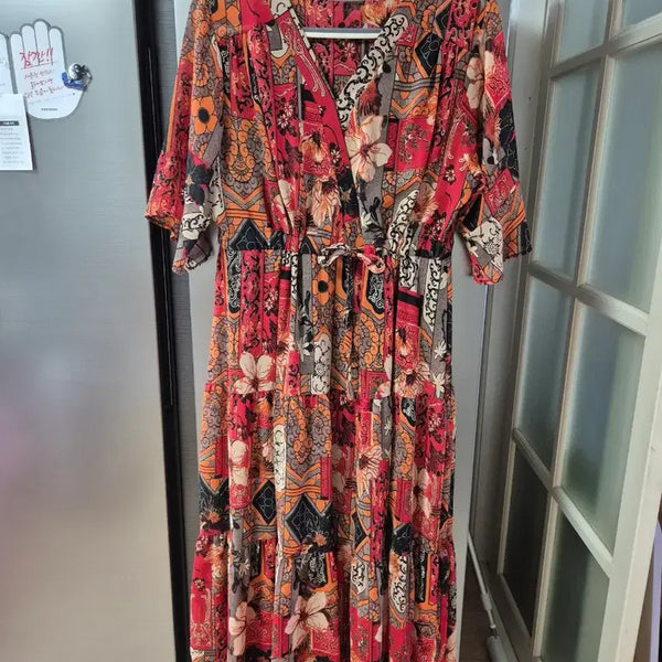 [BUNJANG] Flower Pattern Ruffle Chiffon Long Dress / 플라워패턴 프릴 쉬폰 롱원피스(상태좋음,사이즈넉넉)