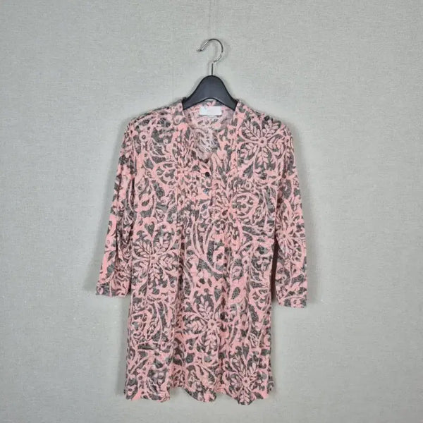 [BUNJANG] Peach Pink Grey Pattern Short Sleeve Blouse / (#66추천)피치핑크 그레이패턴  블라우스