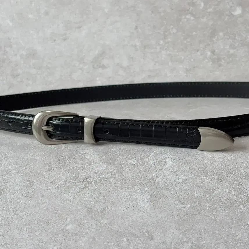[BUNJANG] Crocodile Pattern Italian Leather Western Belt / 크로커다일 악어 패턴 이탈리아 소가죽 웨스턴 벨트