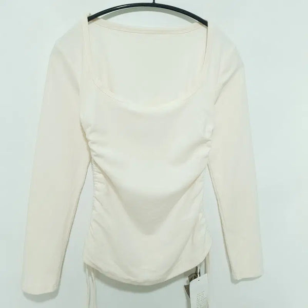 [BUNJANG] Long Sleeve Shirring U-Neck Top / 유넥 셔링 긴팔 F_M3507