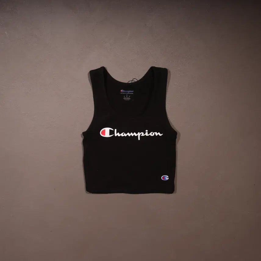 [BUNJANG] Champion Printed Span Sleeveless Cropped Top A1156 / 챔피온 프린팅 스판 슬리브리스 크롭탑 A1156