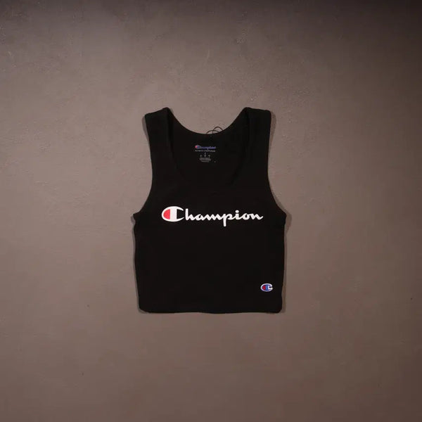 [BUNJANG] Champion Printed Span Sleeveless Cropped Top A1156 / 챔피온 프린팅 스판 슬리브리스 크롭탑 A1156