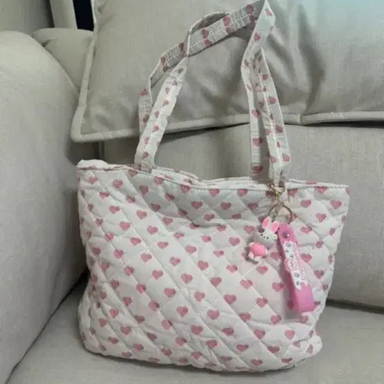 [BUNJANG] Heart Quilting Tote Bag Pink / 하트 퀼팅 토트백 핑크 새상품