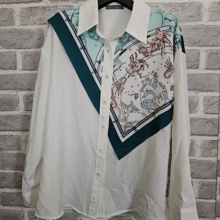 [BUNJANG] Reneissance Mackoy Printed Color-Block Blouse / 르니앤맥코이 프린트 배색 블라우스/알뜰한여우