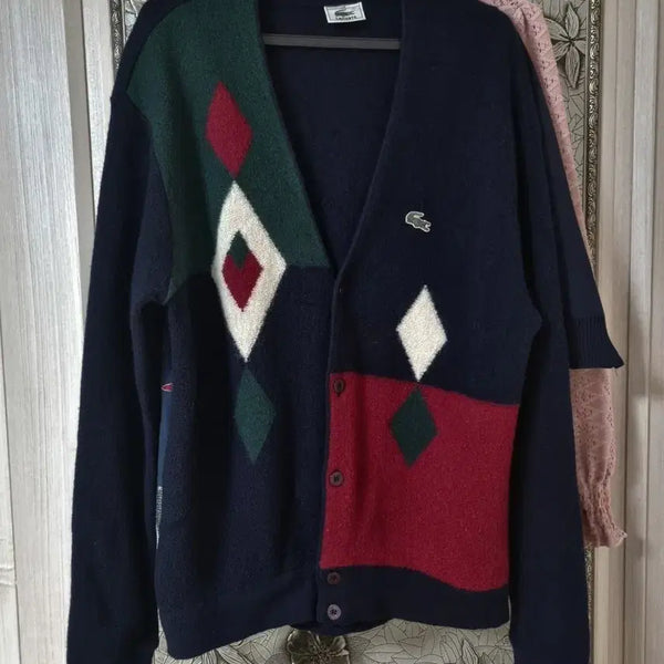 [BUNJANG] Lacoste Argyle Pattern Cardigan (Size 100) / 라코스테 아가일패턴 가디건 100