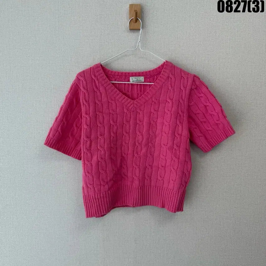 [BUNJANG] Maybi Pink Cable Knit Short Sleeve S / Maybi 핑크색 케이블 니트 반팔 S