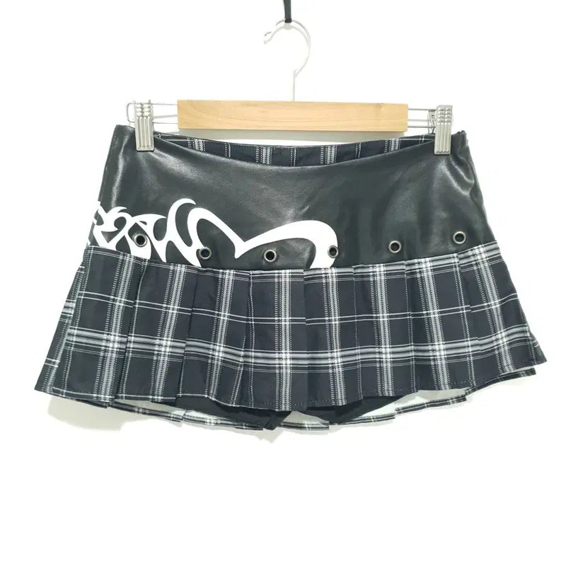 [BUNJANG] Leather Check Pleated Skirt / 레더 체크 플리츠 스커트 M_S2766