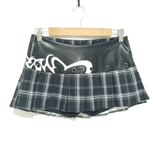 [BUNJANG] Leather Check Pleated Skirt / 레더 체크 플리츠 스커트 M_S2766