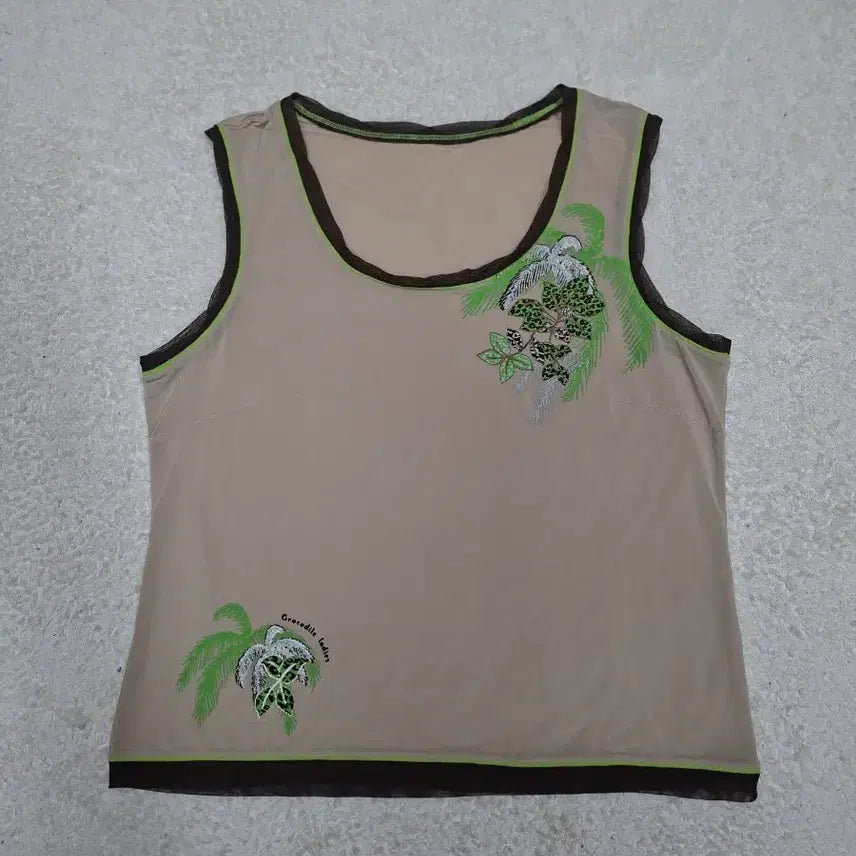 [BUNJANG] Crocodile Lady Sleeveless Tropical Leopard Print Top / 크로커다일 레이디스 민소매 탑