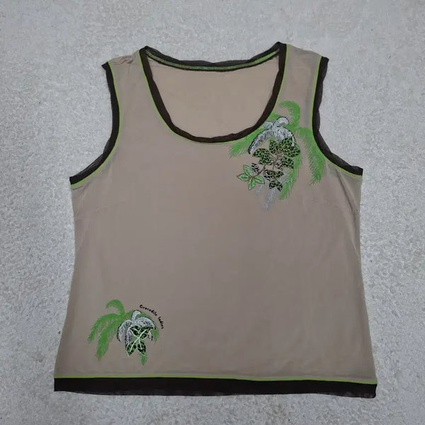 [BUNJANG] Crocodile Lady Sleeveless Tropical Leopard Print Top / 크로커다일 레이디스 민소매 탑