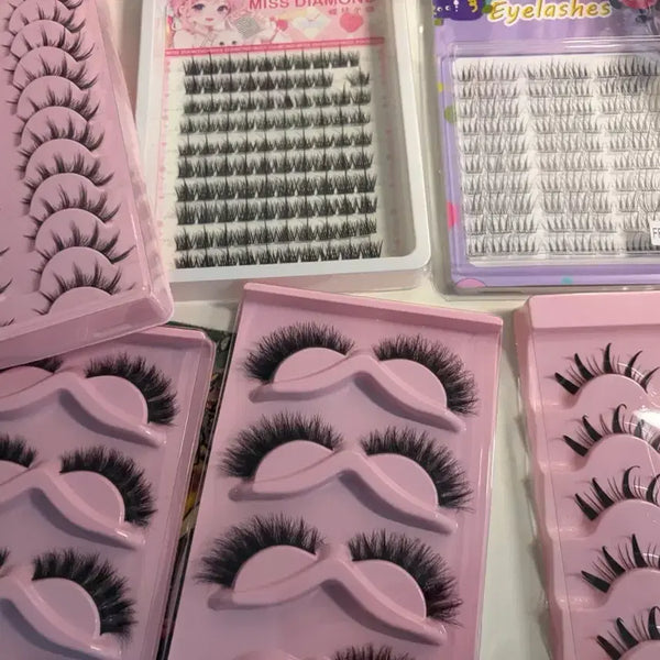 [BUNJANG] No-Glue False Eyelashes Bundle Set - Cat Eye, C Curl, Cluster Type / 알리 속눈썹 일괄 세트 코스프레연장 갸루 인조 인형눈 노글루, 노글루x 대용량 고양이눈 c컬 가닥형