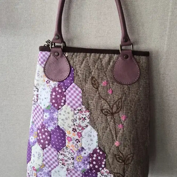 [BUNJANG] Patchwork Quilting Handbag - Purple Floral Print / 패치워크 퀼팅 핸드백 보라색 꽃무늬