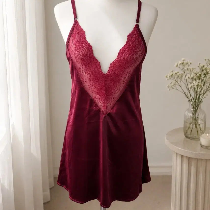 [BUNJANG] Burgundy Lace Slip / 레드 버건디 레이스 슬립